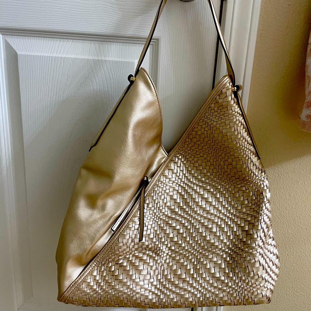 INC BLAKKE WOVEN GOLDEN FAUX HOBO BAG